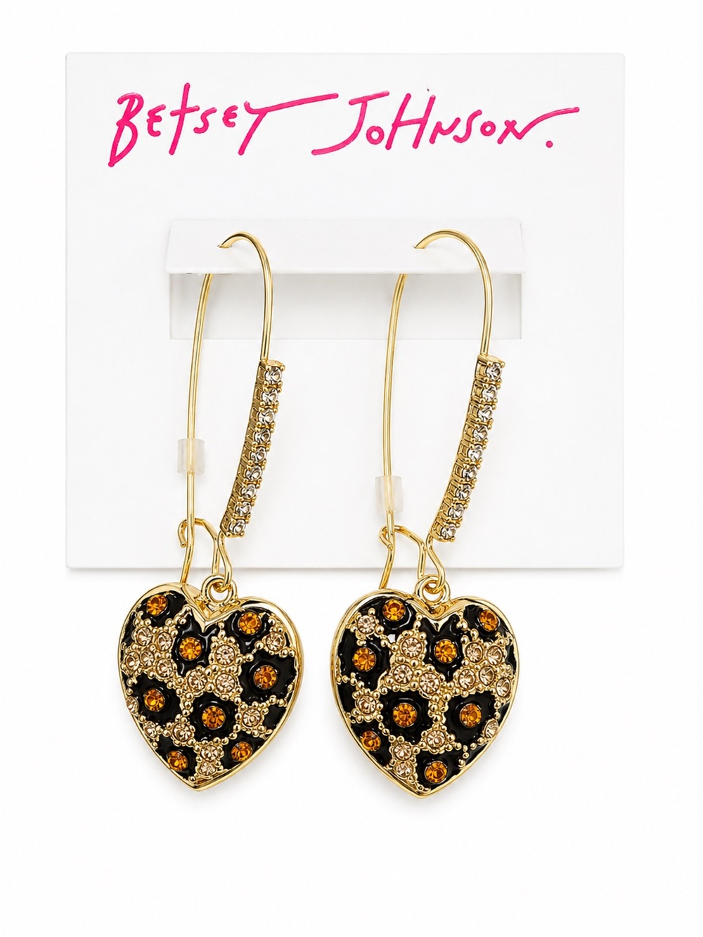 Betsey Johnson leopard print heart drop earrings